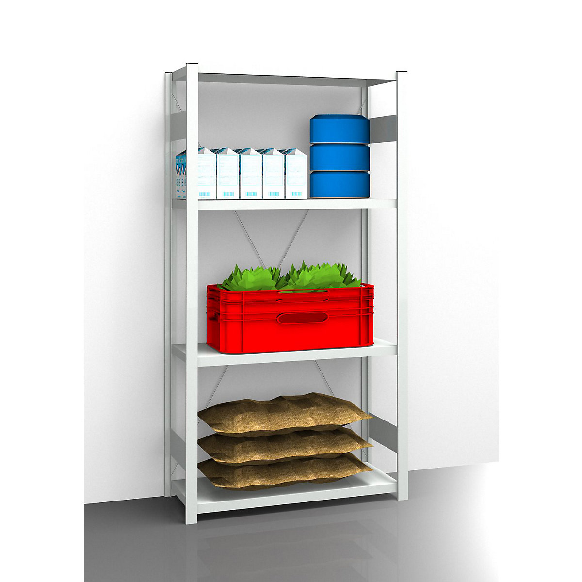 Higieniczny regał wtykowy – eurokraft pro, wys. regału 2000 mm, 4 półek, szer. x głęb. 1025 x 485 mm, regał podstawowy-0