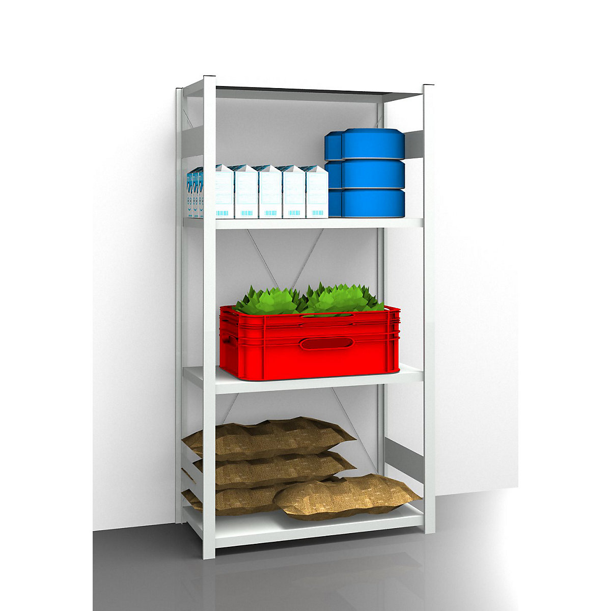 Higieniczny regał wtykowy – eurokraft pro, wys. regału 2000 mm, 4 półek, szer. x głęb. 1025 x 585 mm, regał podstawowy-0