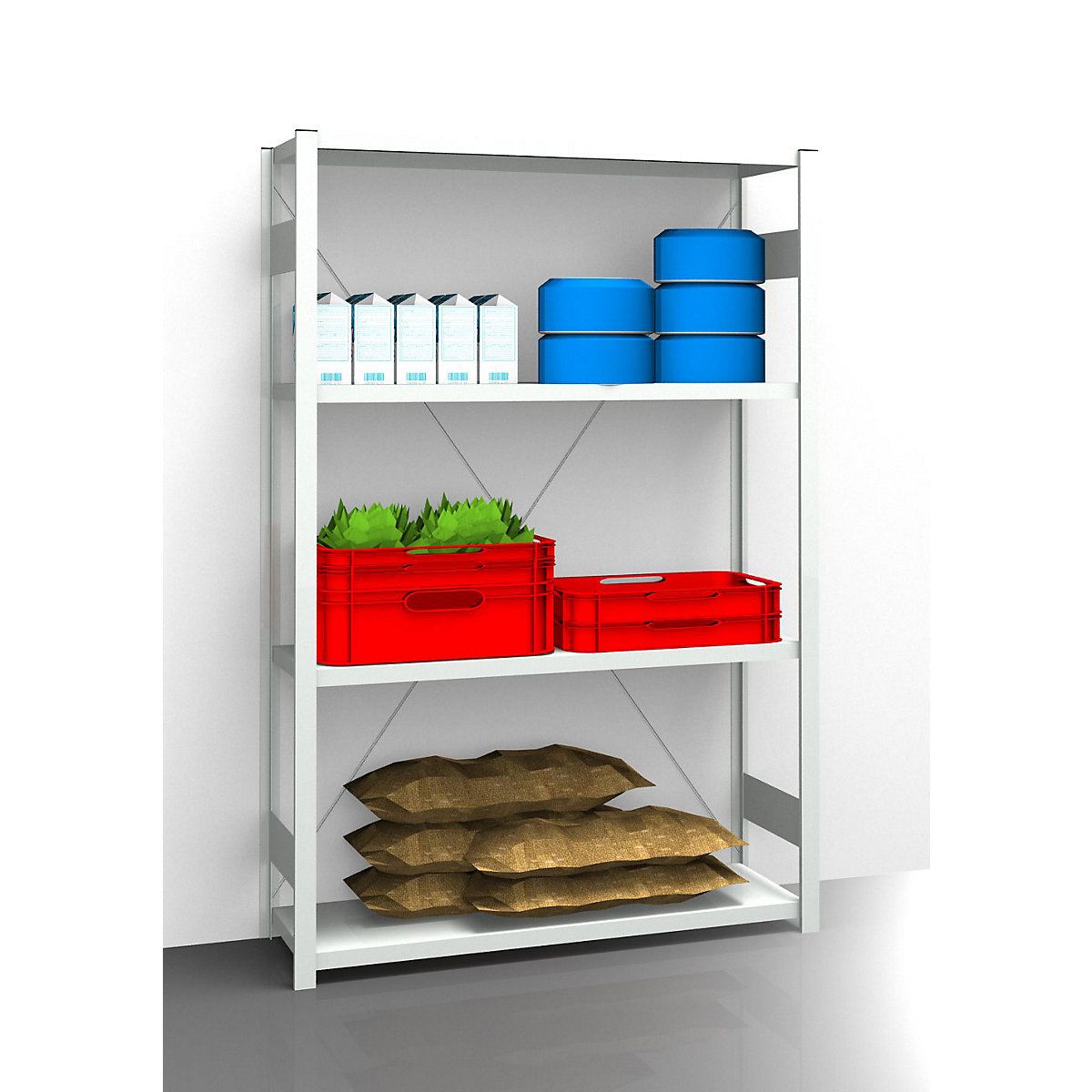 Higieniczny regał wtykowy – eurokraft pro, wys. regału 2000 mm, 4 półek, szer. x głęb. 1275 x 485 mm, regał podstawowy-0