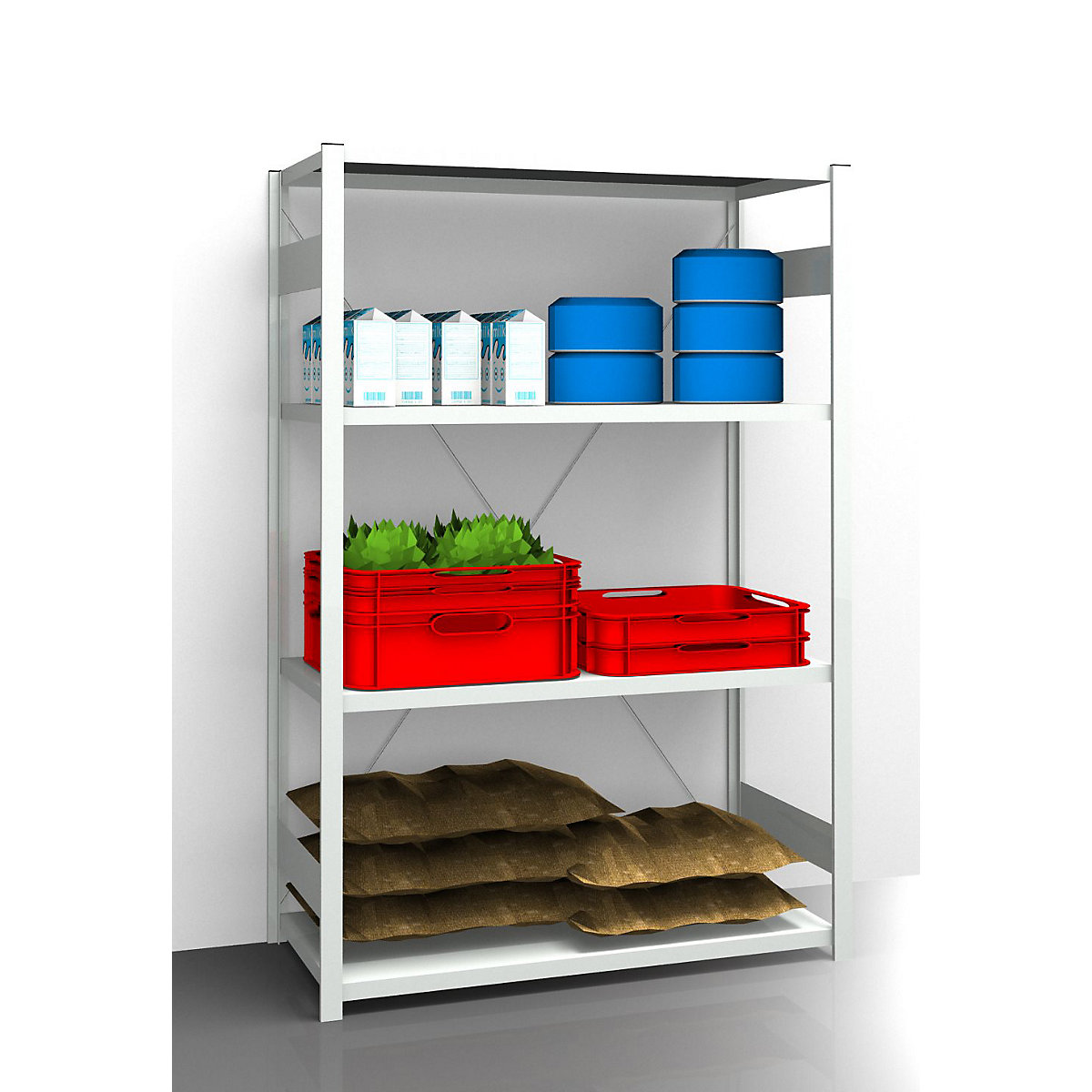 Higieniczny regał wtykowy – eurokraft pro, wys. regału 2000 mm, 4 półek, szer. x głęb. 1275 x 685 mm, regał podstawowy-0