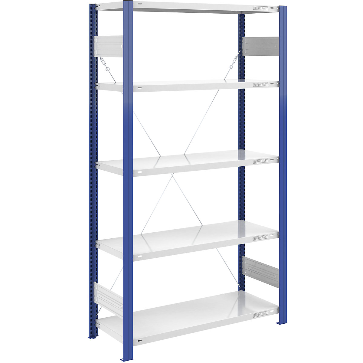 Magazynowy regał wtykowy, stojak regałowy, niebieski – eurokraft pro, wys. x szer. 2000 x 1000 mm, półka jasnoszary, regał podstawowy, gł. 500 mm-0