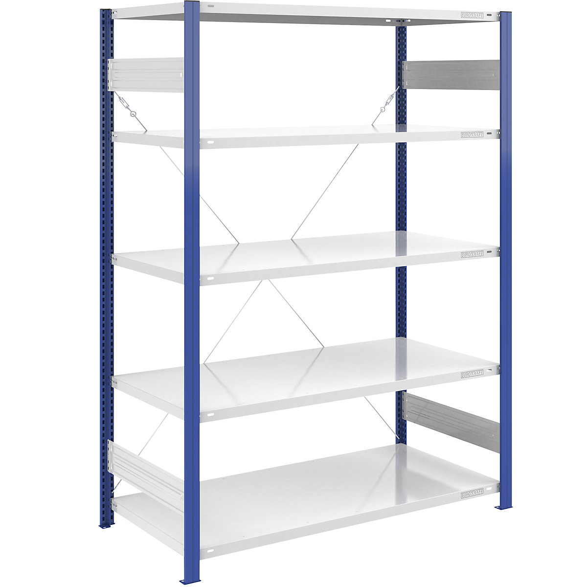 Magazynowy regał wtykowy, stojak regałowy, niebieski – eurokraft pro, wys. x szer. 2000 x 1300 mm, półka jasnoszary, regał podstawowy, gł. 800 mm-0