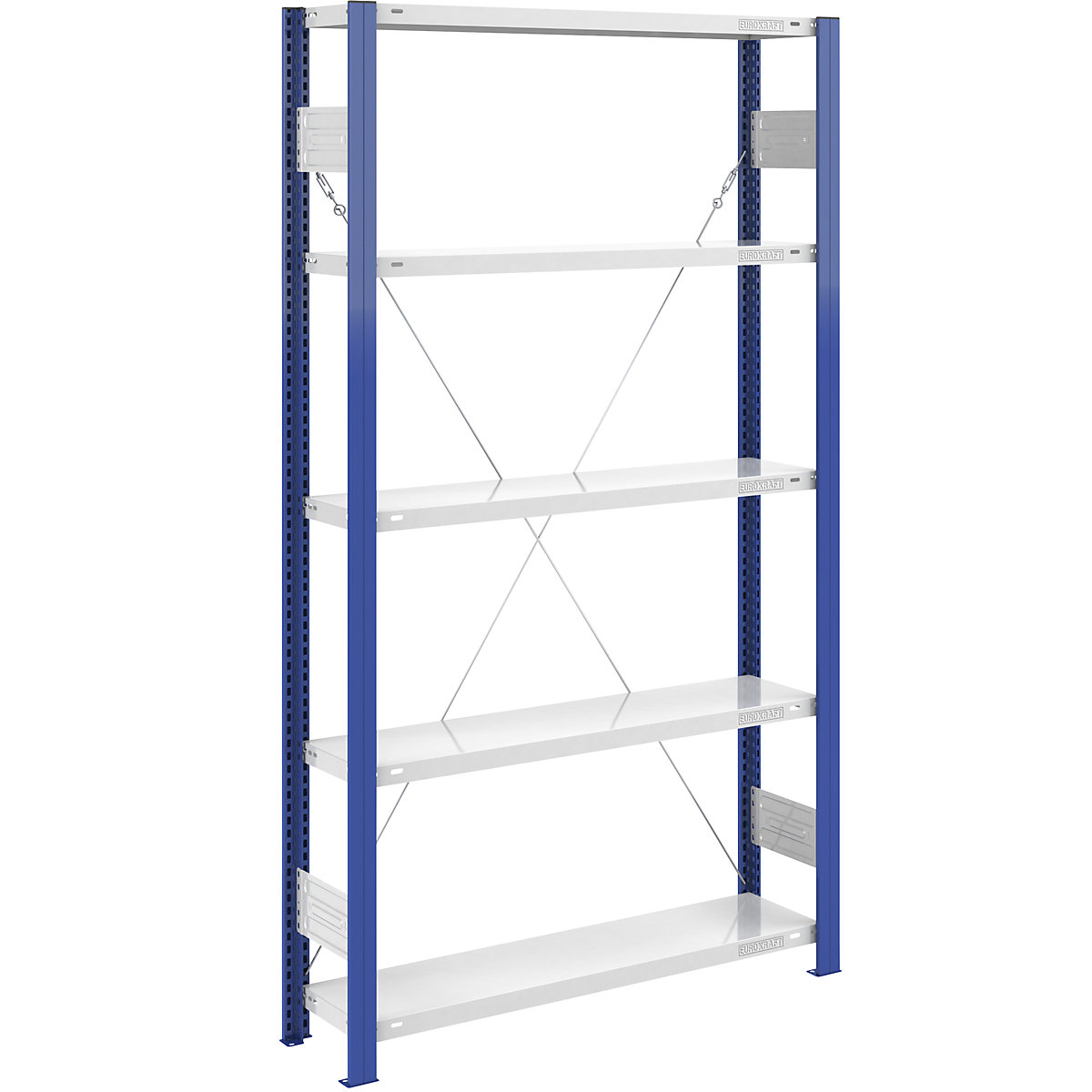 Magazynowy regał wtykowy, stojak regałowy, niebieski – eurokraft pro, wys. x szer. 2000 x 1000 mm, półka jasnoszary, regał podst., głęb. 300 mm-0