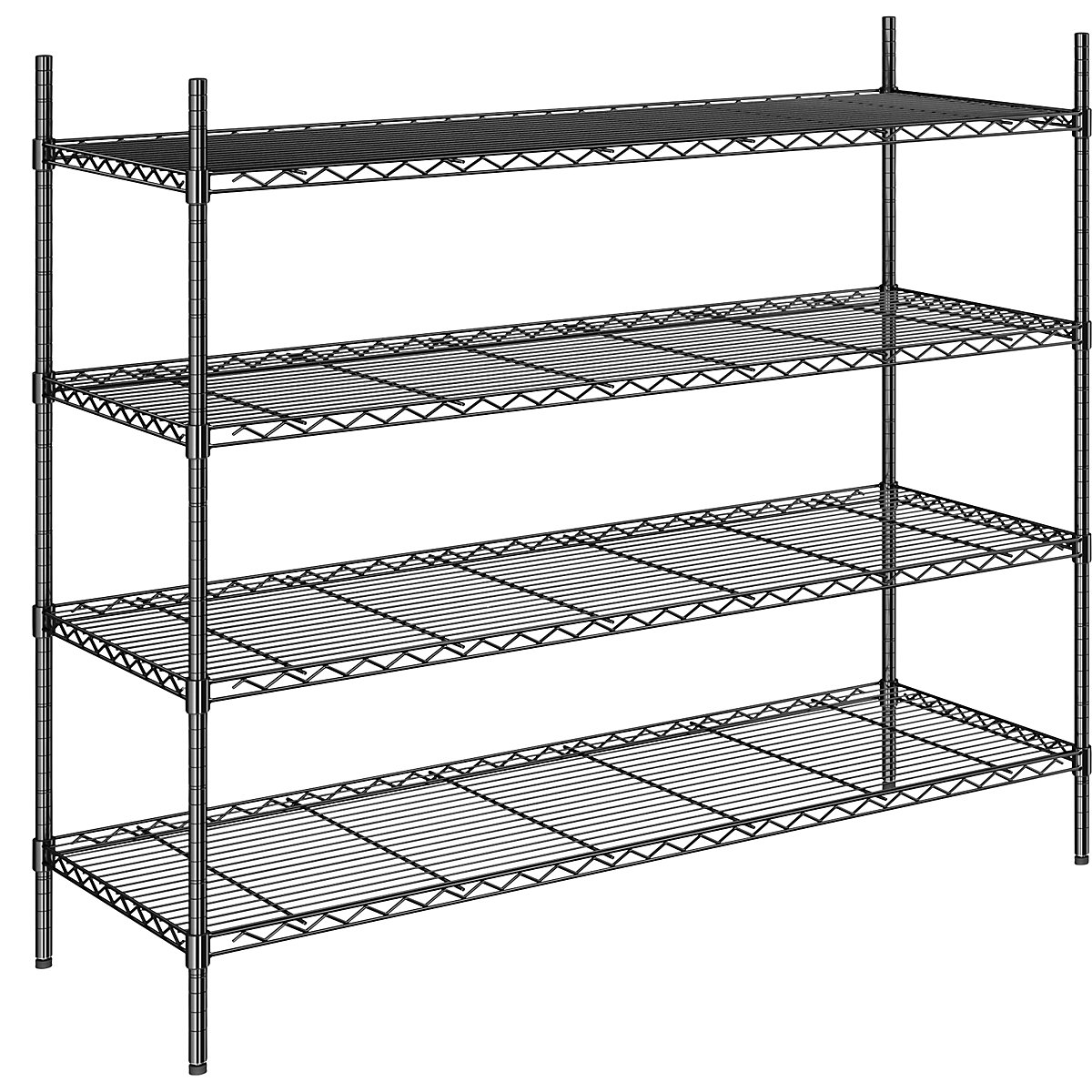 Regał kratowy z drutu stalowego, czarny, nośność półki 100 kg, szer. x głęb. 1520 x 610 mm, regał podst., wys. 1370 mm, 4 półki-0