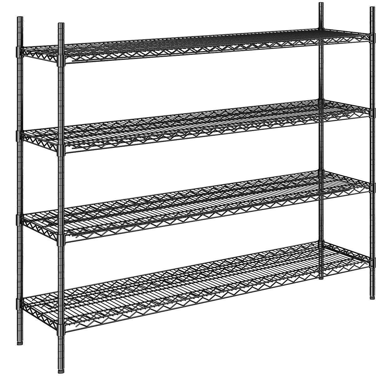 Regał kratowy z drutu stalowego, czarny, nośność półki 250 kg, szer. x głęb. 1520 x 460 mm, regał podst., wys. 1370 mm, 4 półki-0