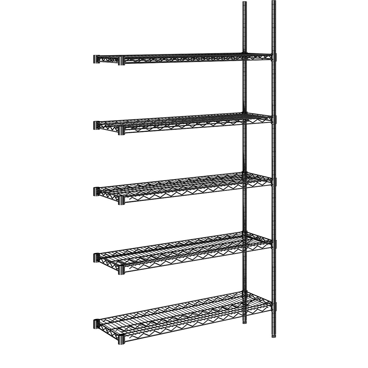 Regał kratowy z drutu stalowego, czarny, nośność półki 250 kg, szer. x głęb. 910 x 360 mm, regał dodatk., wys. 1880 mm, 5 półek-0