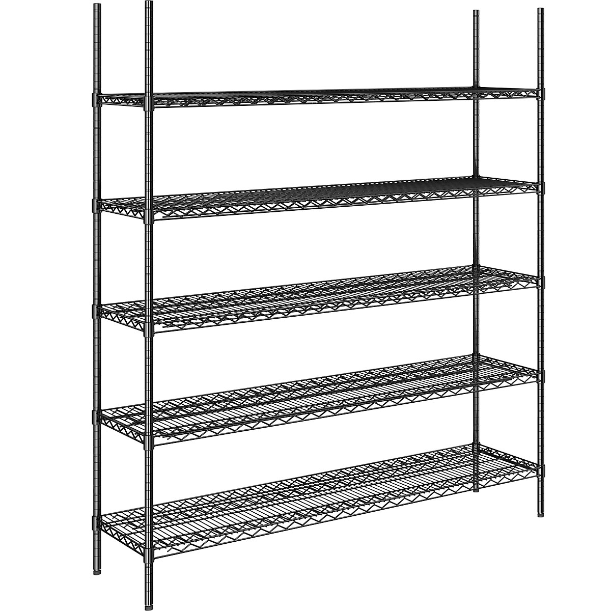 Regał kratowy z drutu stalowego, czarny, nośność półki 250 kg, szer. x głęb. 1520 x 460 mm, regał podst., wys. 1880 mm, 5 półek-0