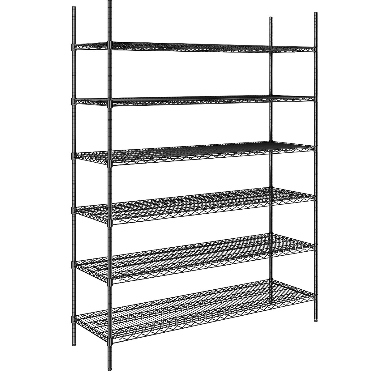 Regał kratowy z drutu stalowego, czarny, nośność półki 250 kg, szer. x głęb. 1520 x 610 mm, regał podst., wys. 2180 mm, 6 półek-0