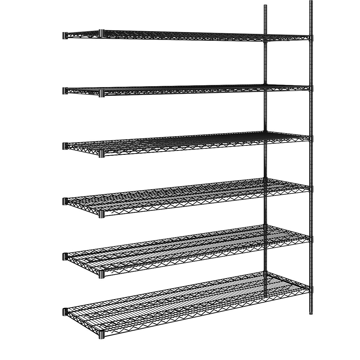 Regał kratowy z drutu stalowego, czarny, nośność półki 250 kg, szer. x głęb. 1520 x 610 mm, regał dodatk., wys. 2180 mm, 6 półek-0