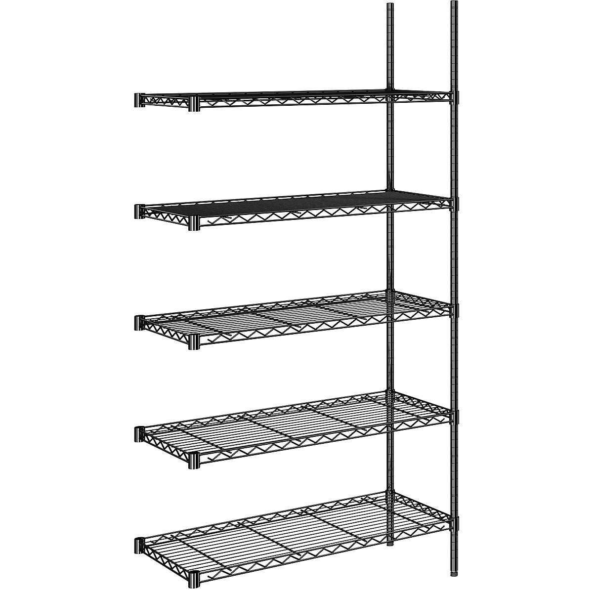 Regał kratowy z drutu stalowego, czarny, nośność półki 100 kg, szer. x głęb. 910 x 460 mm, regał dodatk., wys. 1880 mm, 5 półek-0