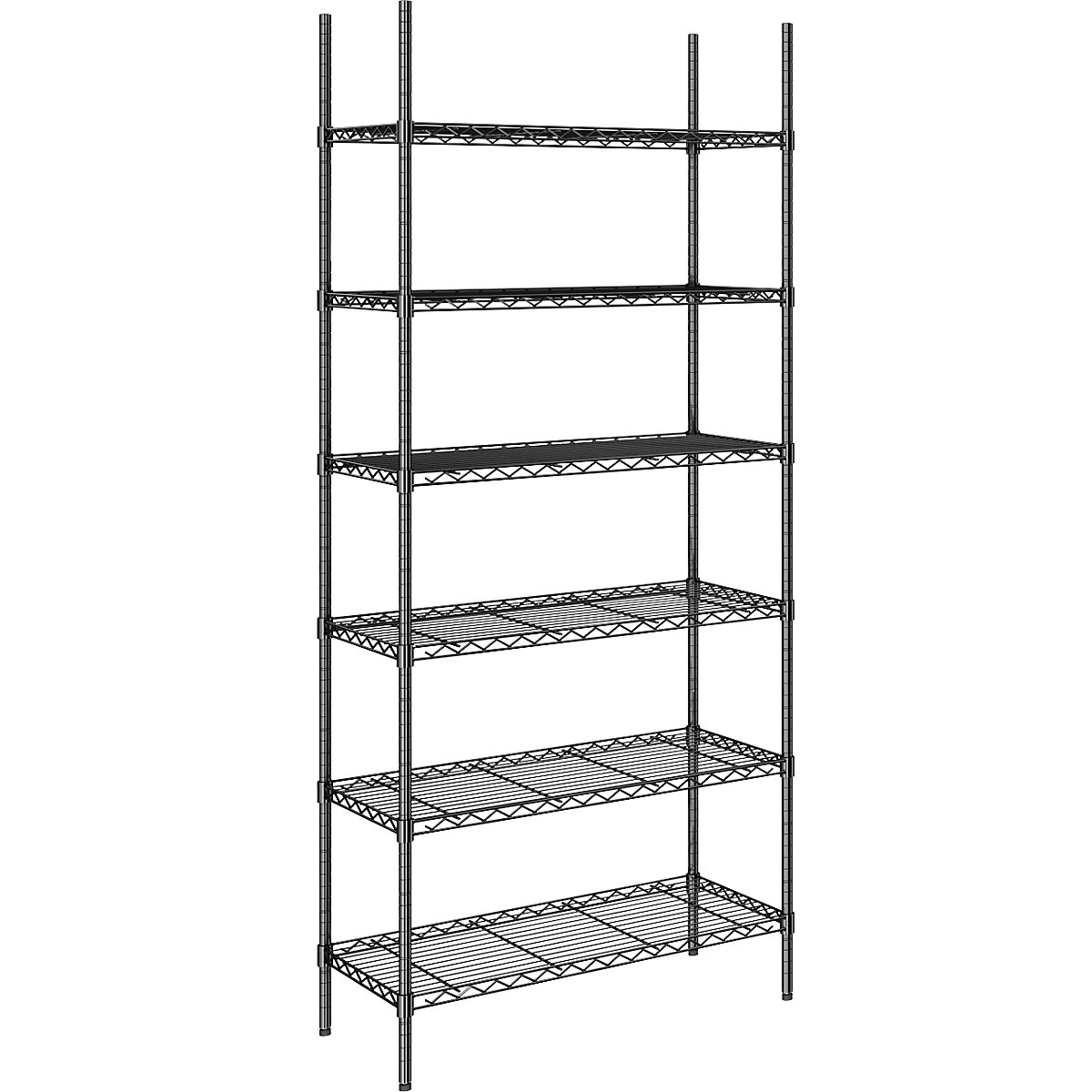 Regał kratowy z drutu stalowego, czarny, nośność półki 100 kg, szer. x głęb. 910 x 460 mm, regał podst., wys. 2180 mm, 6 półek-0
