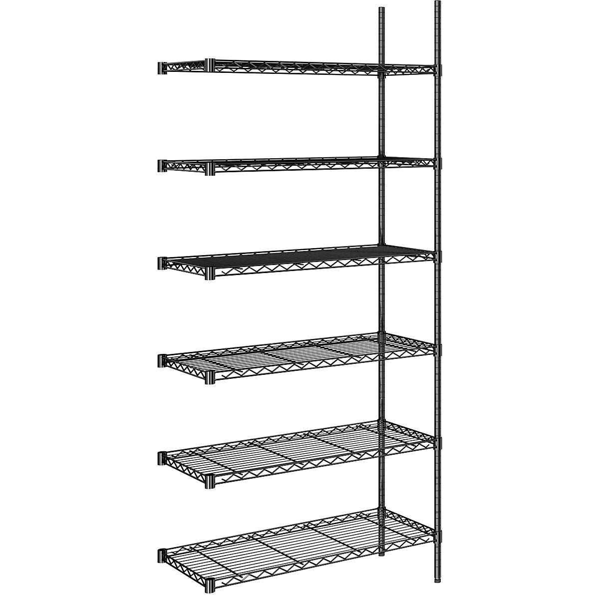 Regał kratowy z drutu stalowego, czarny, nośność półki 100 kg, szer. x głęb. 910 x 460 mm, regał dodatk., wys. 2180 mm, 6 półek-0