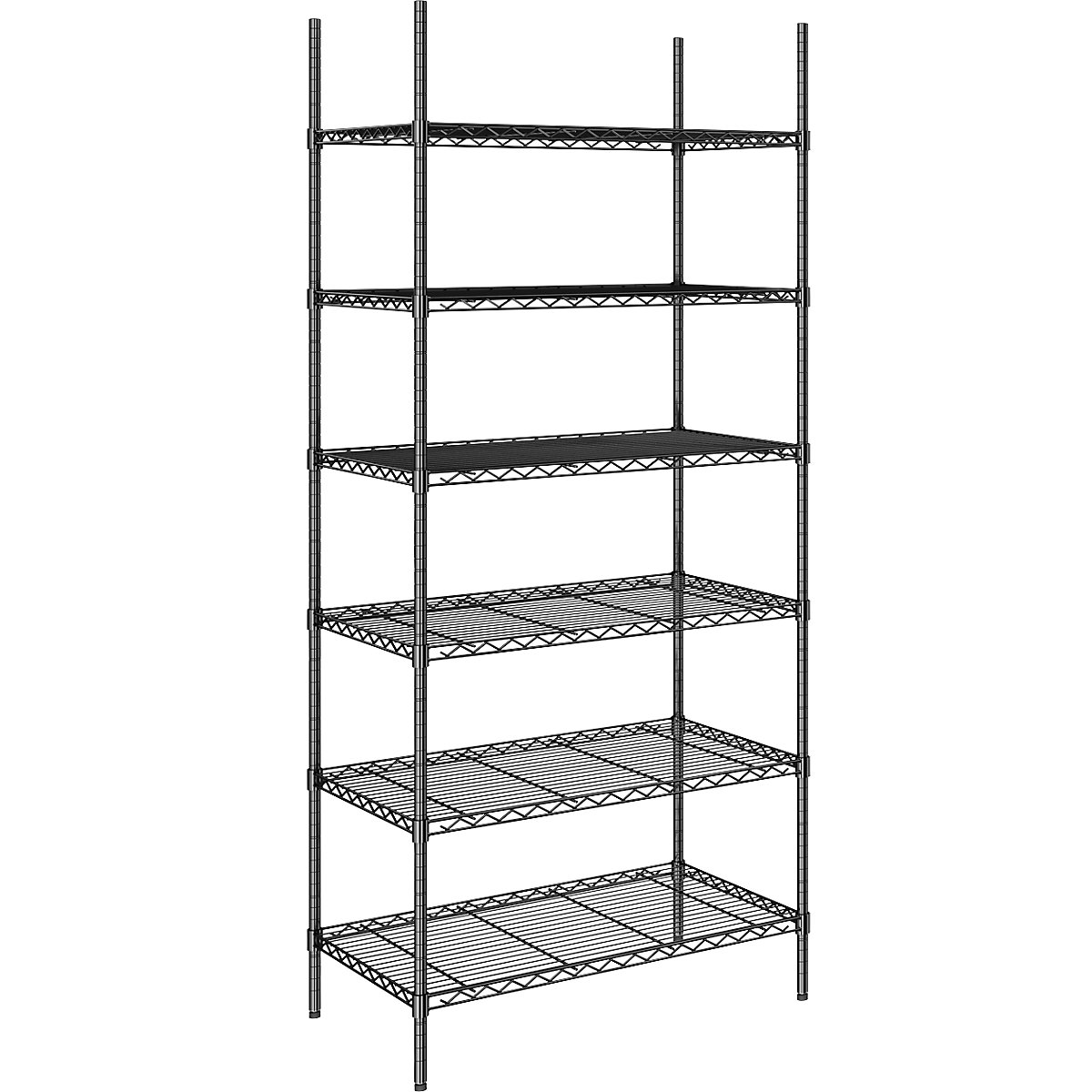 Regał kratowy z drutu stalowego, czarny, nośność półki 100 kg, szer. x głęb. 910 x 610 mm, regał podst., wys. 2180 mm, 6 półek-0