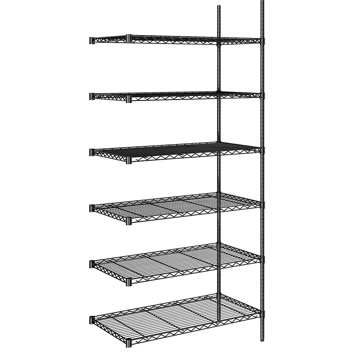 Regał kratowy z drutu stalowego, czarny, nośność półki 100 kg, szer. x głęb. 910 x 610 mm, regał dodatk., wys. 2180 mm, 6 półek-0