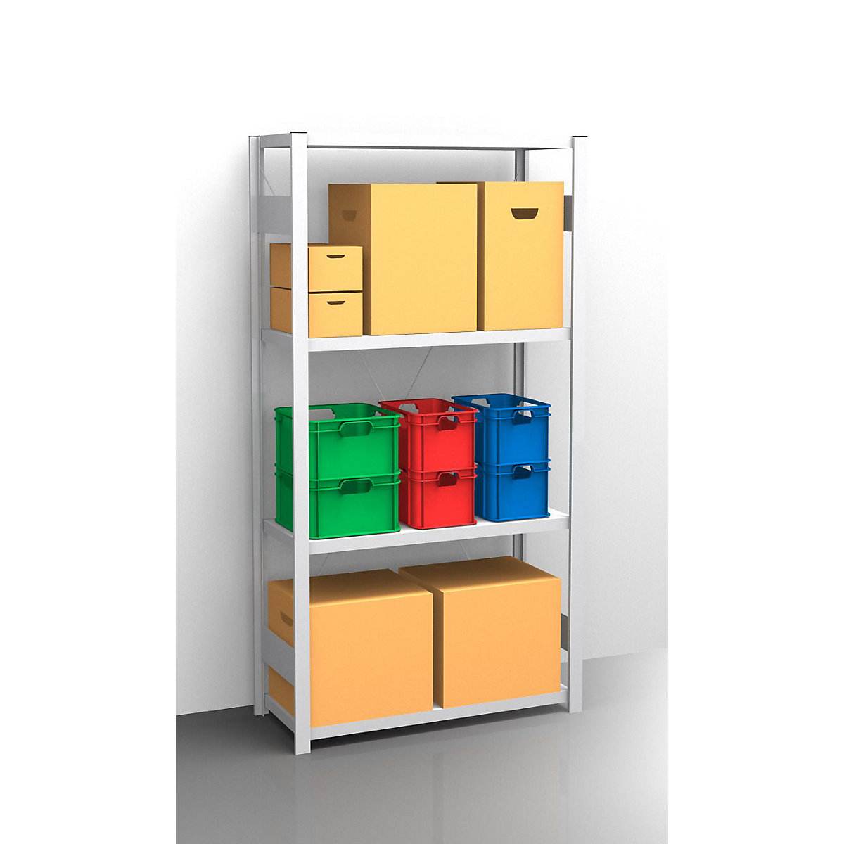 Regał wtykowy z półkami, ocynkowany – eurokraft pro, jednostronna, wys. regału 2000 mm, szer. półki 965 mm, regał podst., głęb. półki 450 mm-0