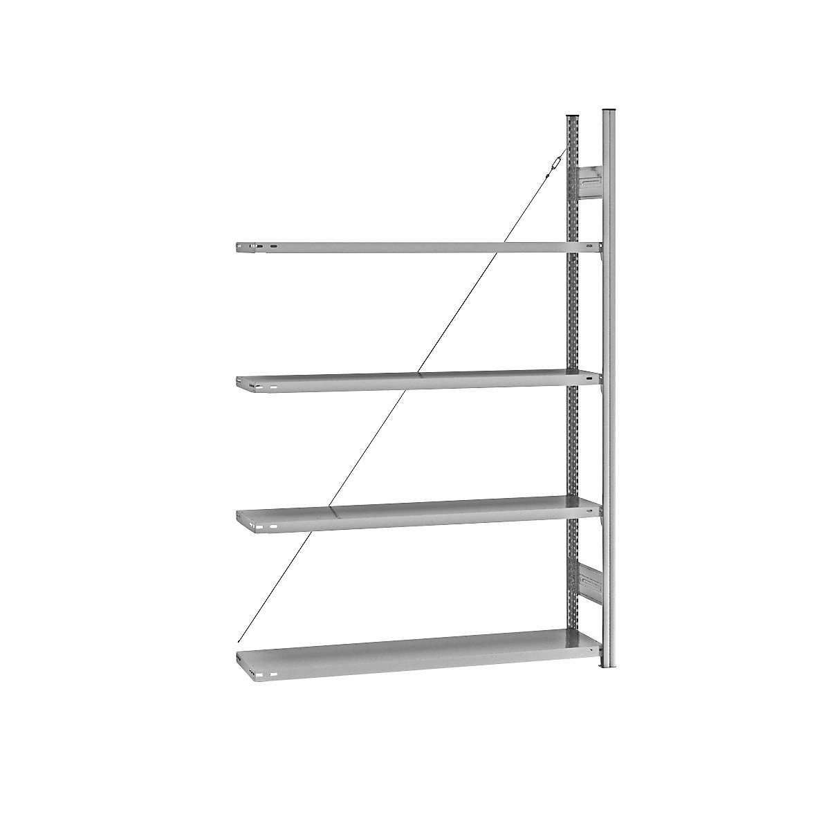 Regał wtykowy z półkami, ocynkowany – eurokraft pro, jednostronna, wys. regału 2000 mm, szer. półki 1215 mm, regał dodatk., głęb. półki 350 mm-0