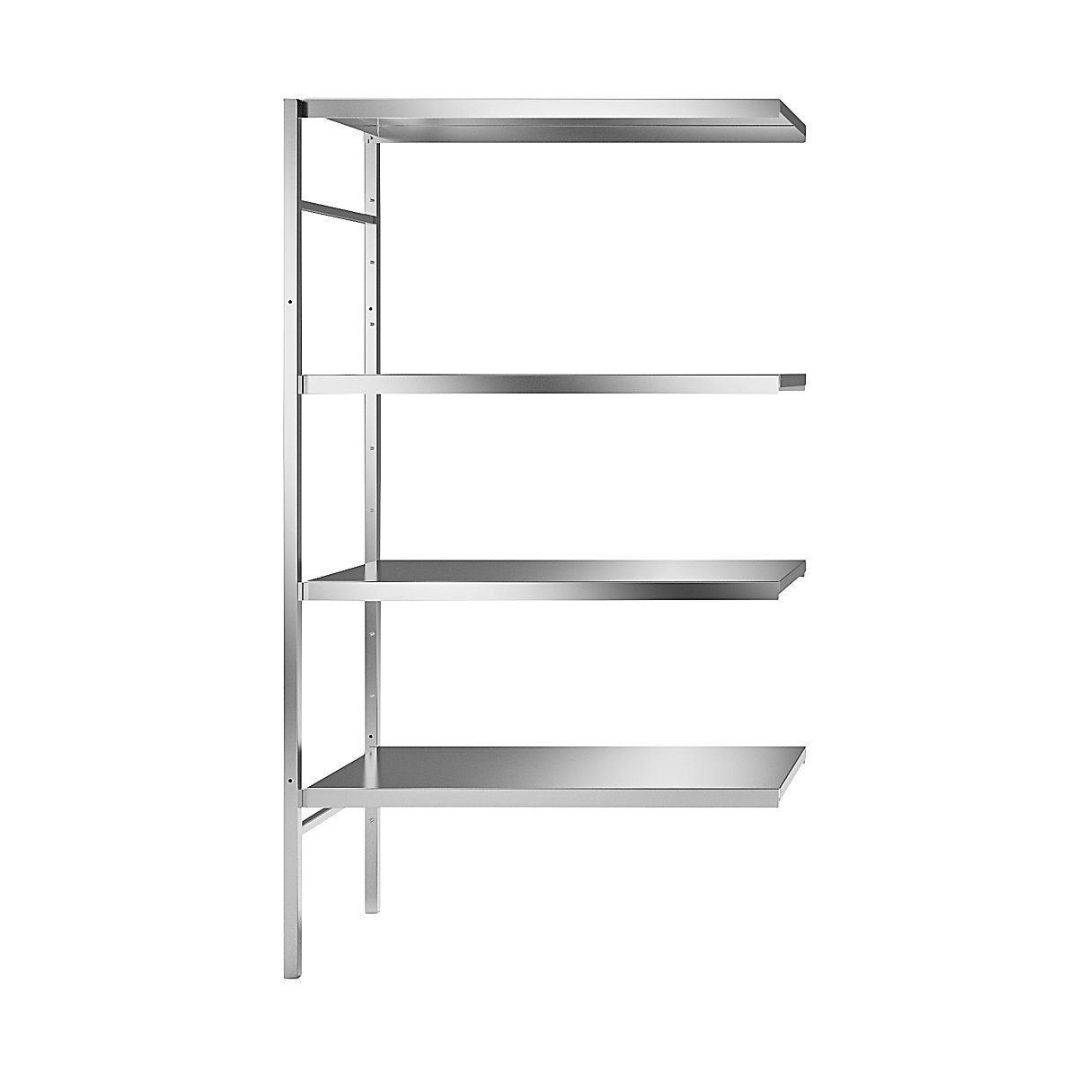 Regał wtykowy ze stali szlachetnej, 4 gładkie półki, szer. półki x gł. 940 x 540 mm, narożny regał dodatkowy-0