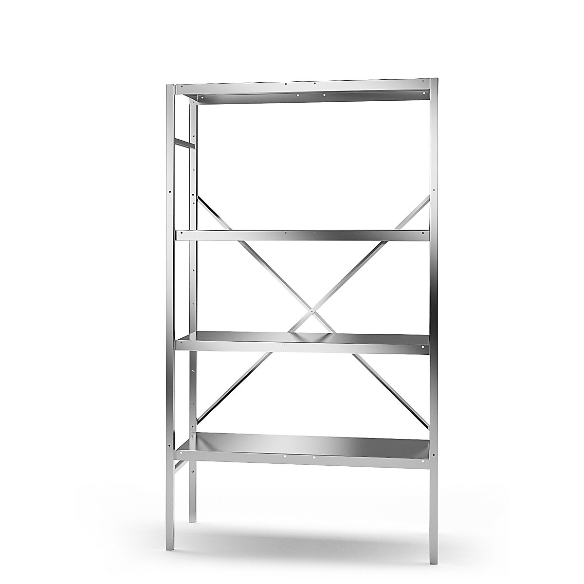 Regał wtykowy ze stali szlachetnej, 4 gładkie półki, szer. półki x gł. 940 x 440 mm, regał podstawowy-0