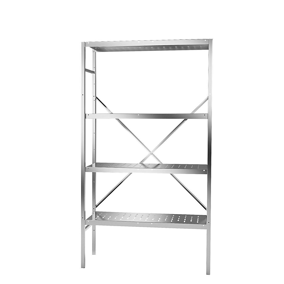 Regał wtykowy ze stali szlachetnej, 4 perforowane półki, szer. półki x gł. 940 x 440 mm, regał podstawowy-0