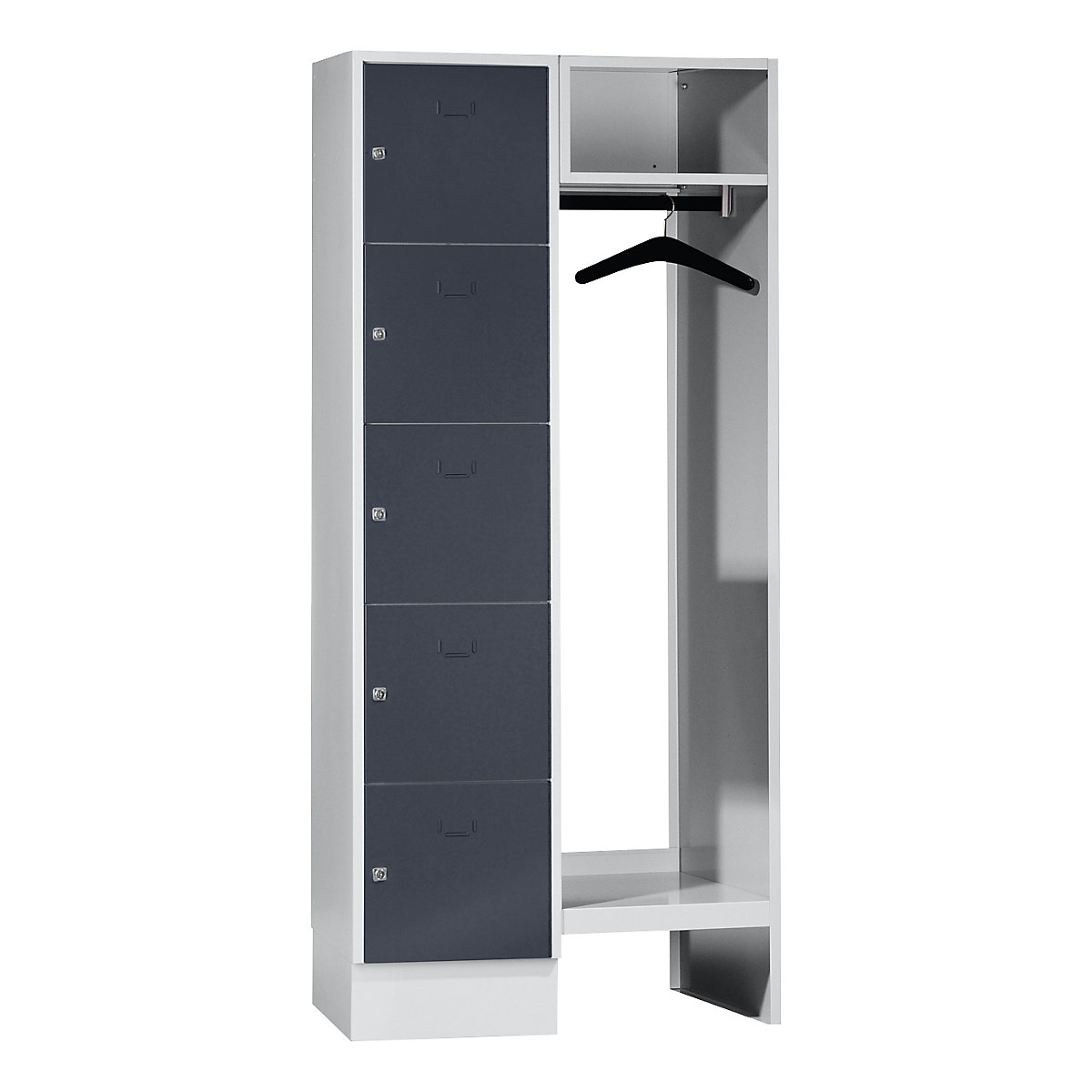 System szatniowy ze schowkami Dresden – Wolf, 5 schowków, 1 drążek, szer. 850 mm, jasnoszary / bazaltowo-szary-0