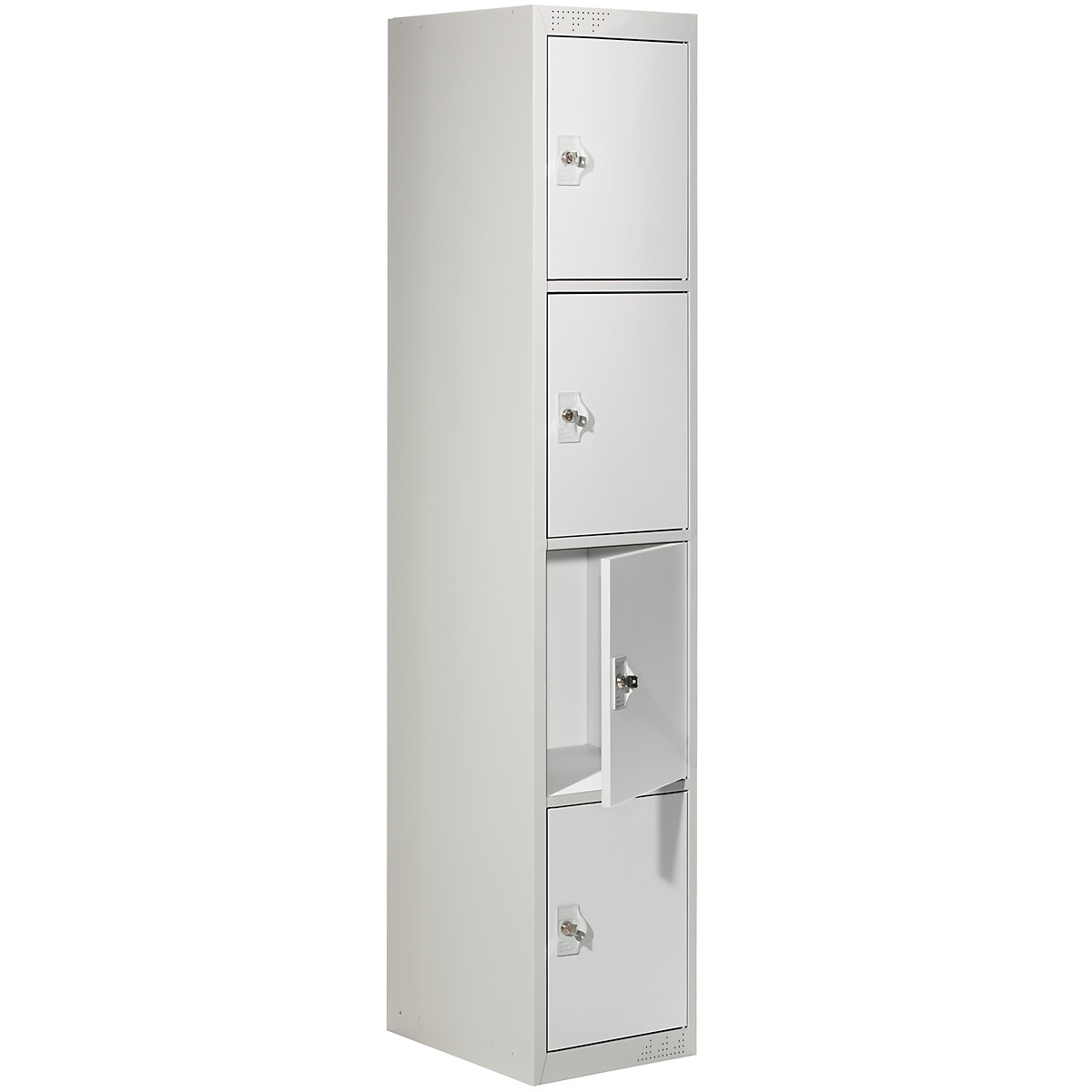 Szafka ze schowkami Venlo, 4 schowki na przedział – eurokraft basic, 1 przedział, jasnoszara, szer. 300 mm, element podst., zamek bębenkowy-0