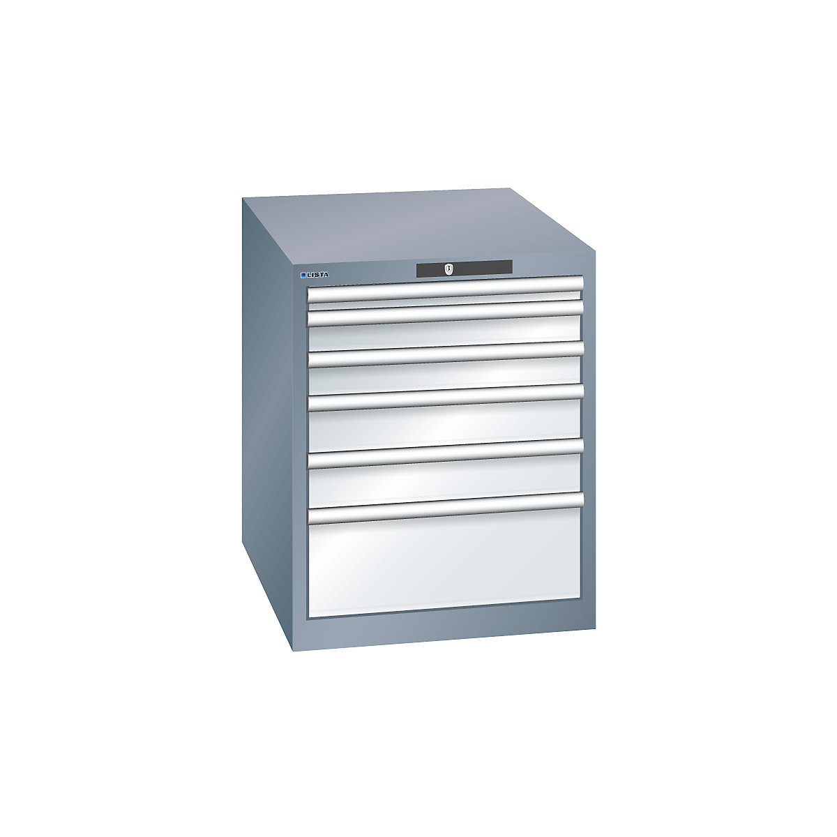 Szafa z szufladami, 6 szuflad – LISTA, szer. x głęb. x wys. 564 x 724 x 700 mm, szary metallic / jasnoszara-0