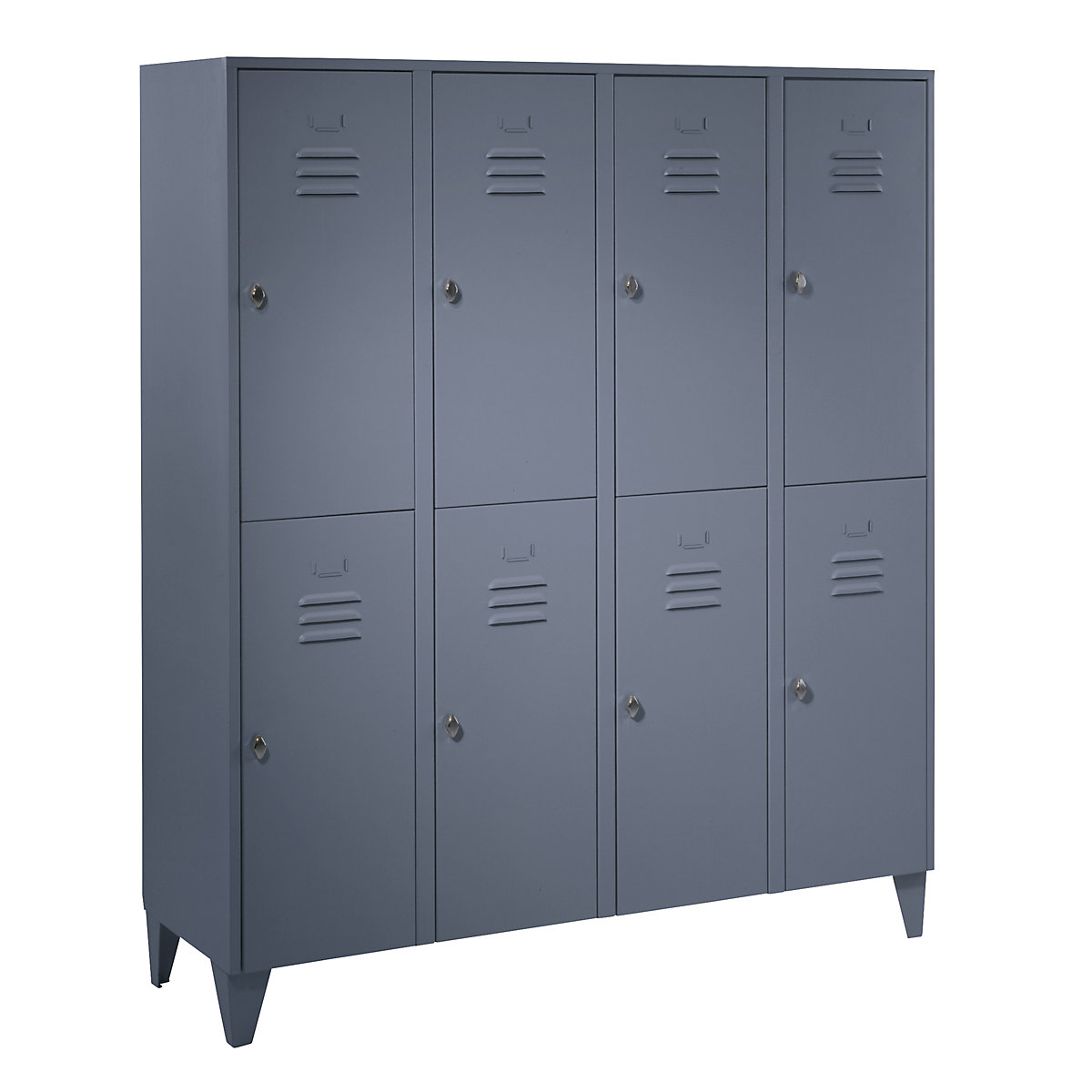 Dwupoziomowa szafka Berlin 2 – Wolf, 4 przedziały, niebieskoszara, szer. 1600 mm, płaska góra-0