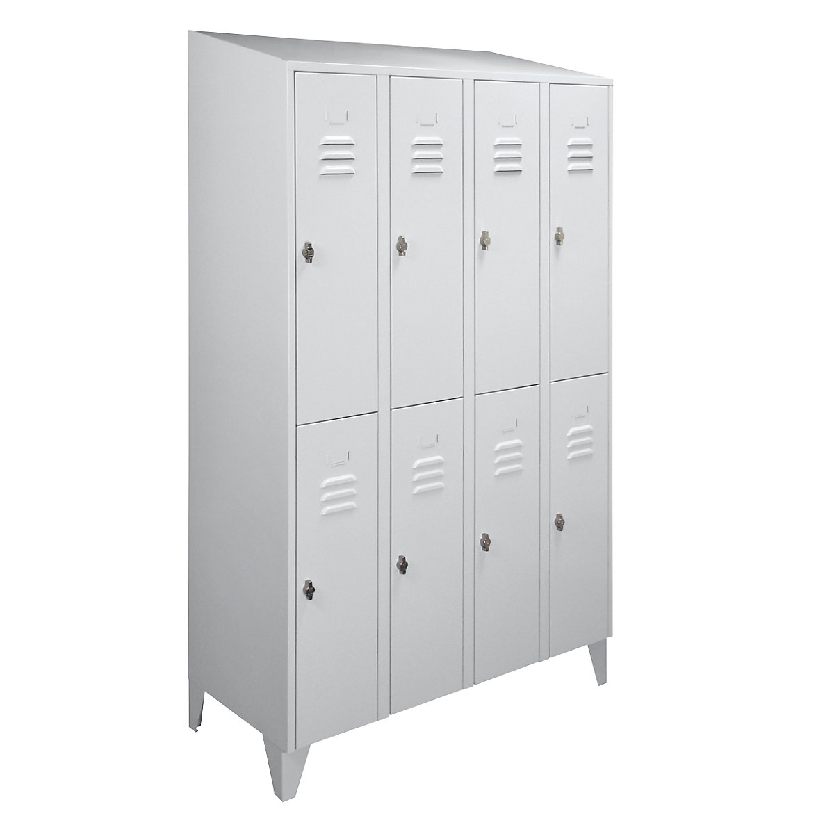 Dwupoziomowa szafka Berlin 2 – Wolf, 4 przedziały, jasnoszara, szer. 1200 mm, spadzista góra-0