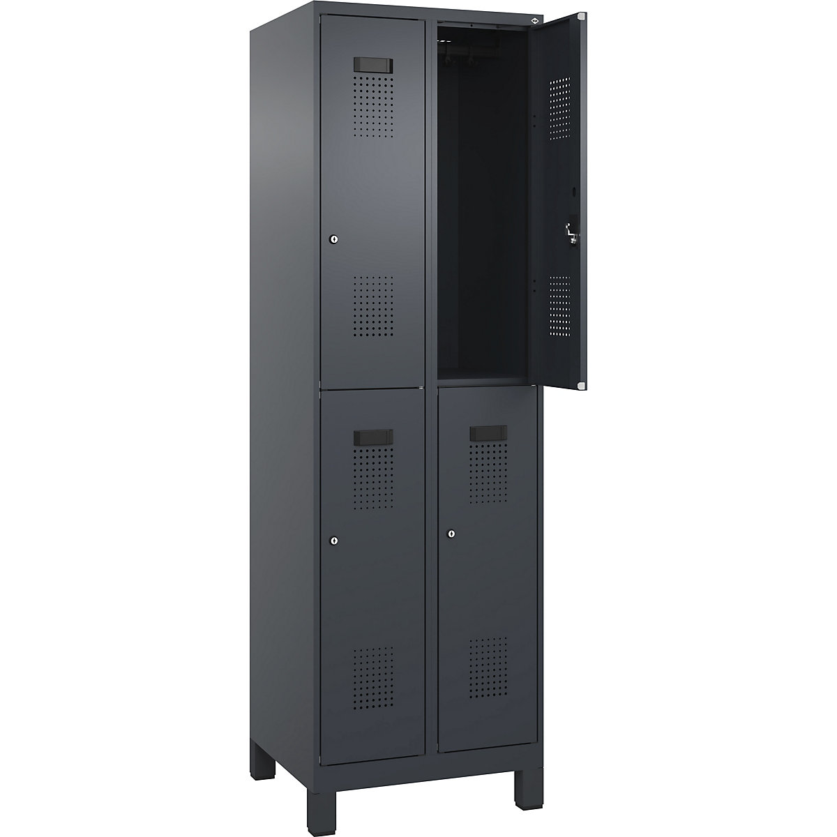 Dwupoziomowa szafka Evolo PLUS – C+P, 2 przedziały, szara, szer. 600 mm, z szerokimi nóżkami, zamek bębenkowy-0