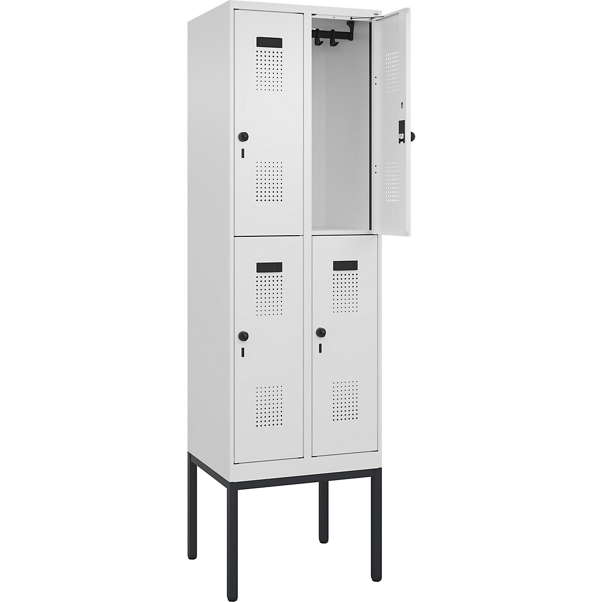 Dwupoziomowa szafka Evolo PLUS – C+P, 2 przedziały, biały drogowy, szer. 600 mm, z wąskimi nóżkami, rygiel obrotowy-0