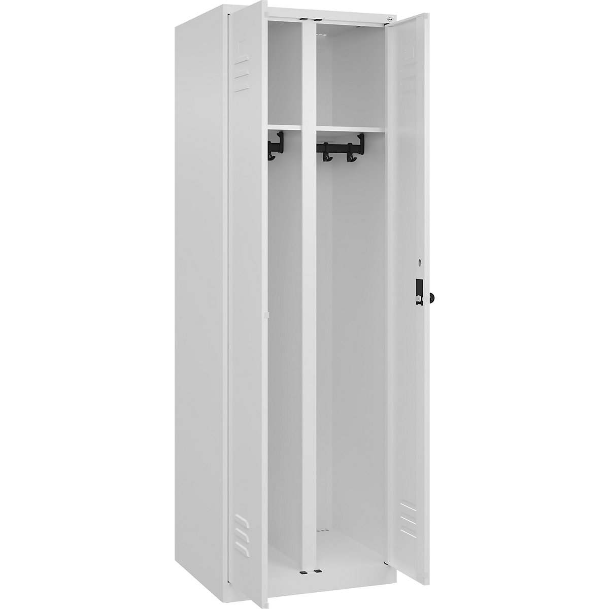 Szafka Classic PLUS na odzież prywatną i roboczą – C+P, 1 przedział, biały drogowy, wys. x szer. 1850 x 600 mm, ze ślizgaczami podłogowymi, rygiel obrotowy-0