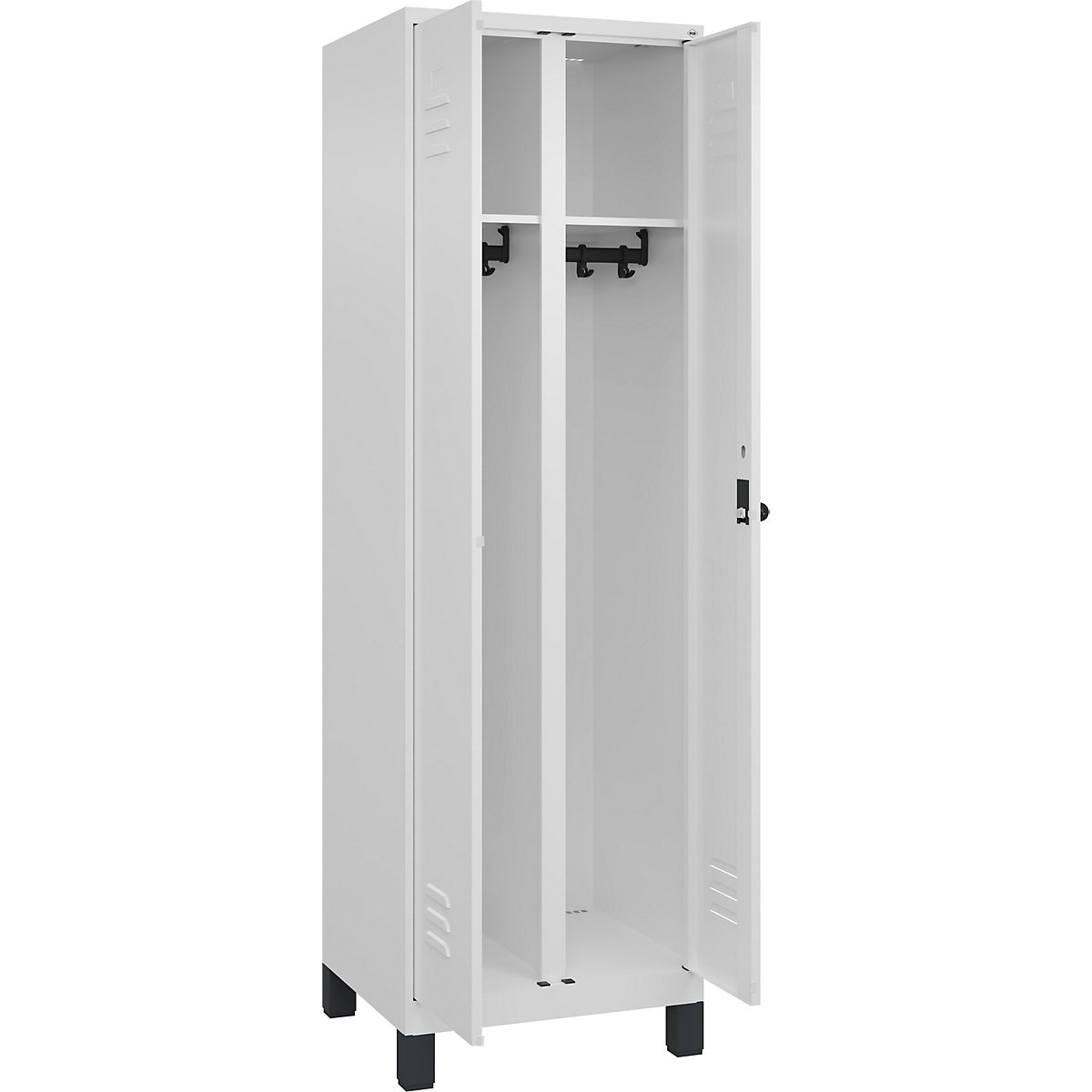 Szafka Classic PLUS na odzież prywatną i roboczą – C+P, 1 przedział, biały drogowy, wys. x szer. 1950 x 600 mm, z nóżkami, rygiel obrotowy-0