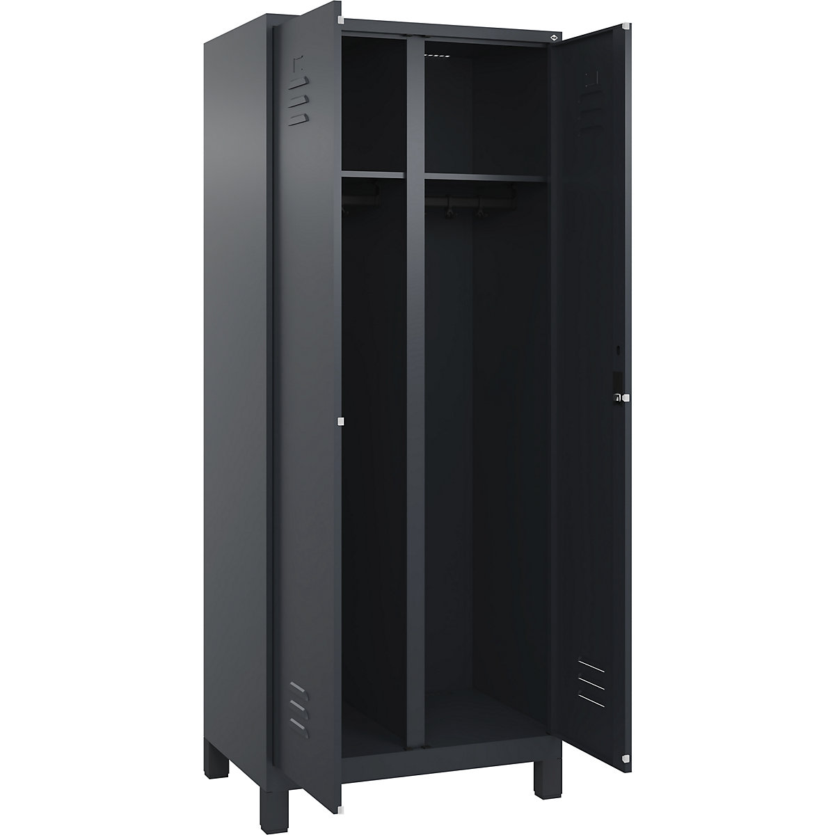 Szafka Classic PLUS na odzież prywatną i roboczą – C+P, 1 przedział, szara, wys. x szer. 1950 x 800 mm, z nóżkami, zamek bębenkowy-0