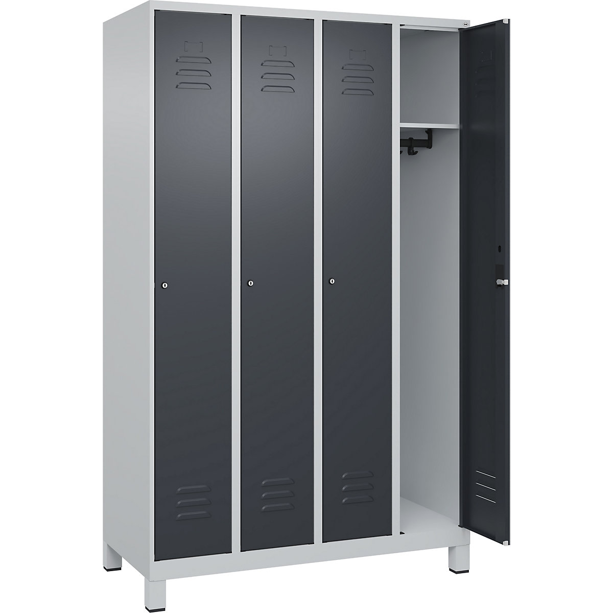 Szafka Classic PLUS – C+P, 4 przedziały, jasnoszara / szara, szer. 1200 mm, z nóżkami, zamek bębenkowy-0
