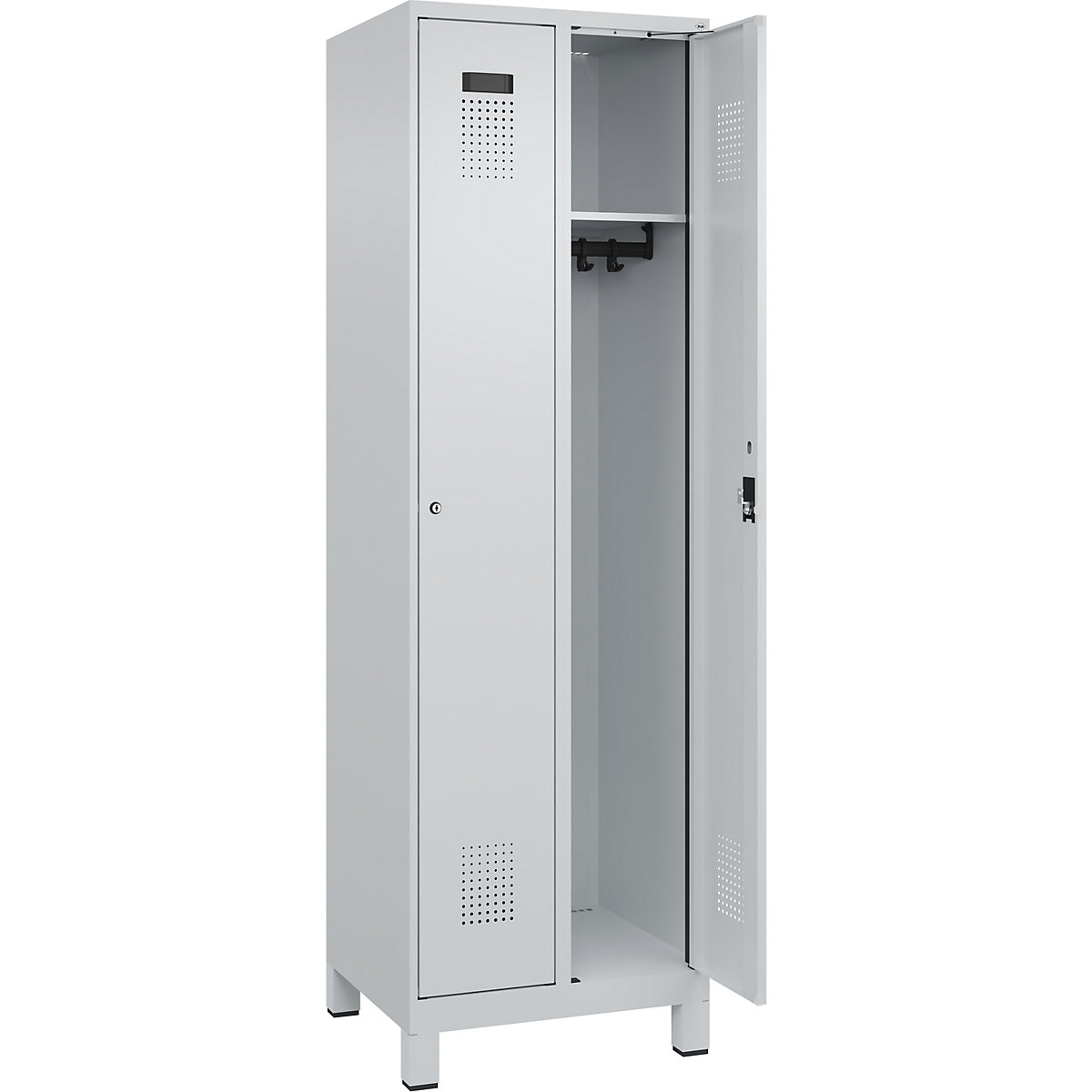 Szafka Evolo PLUS – C+P, 2 przedziały, jasnoszara, szer. 600 mm, z szerokimi nóżkami, zamek bębenkowy-0