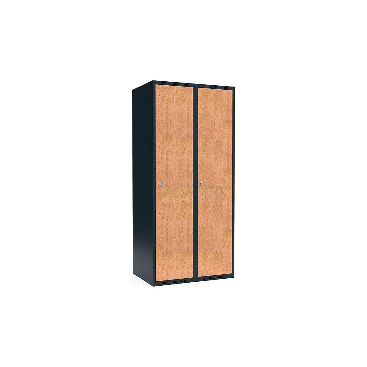 Szafka Fydor, 2 przedziały, szara / dąb, szer. 800 mm, 2 przedziały, płaska góra, kłódka-0