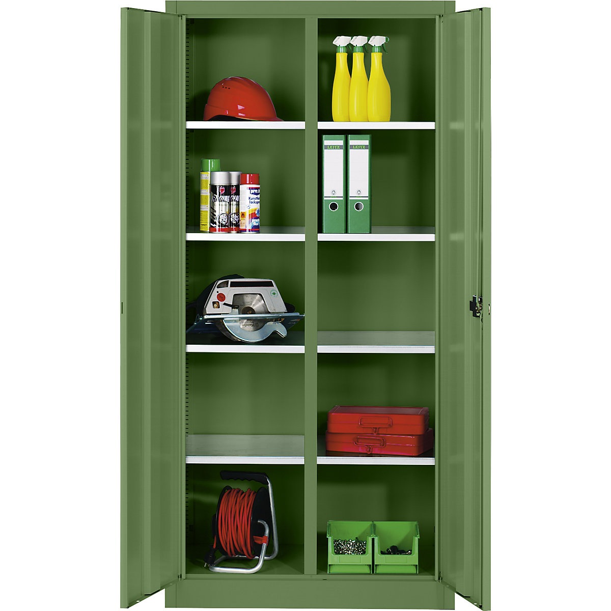 Szafka na materiały z blachy stalowej – C+P, 8 półek, wys. x szer. x gł. 1950 x 930 x 500 mm, rezedowo-zielony-0