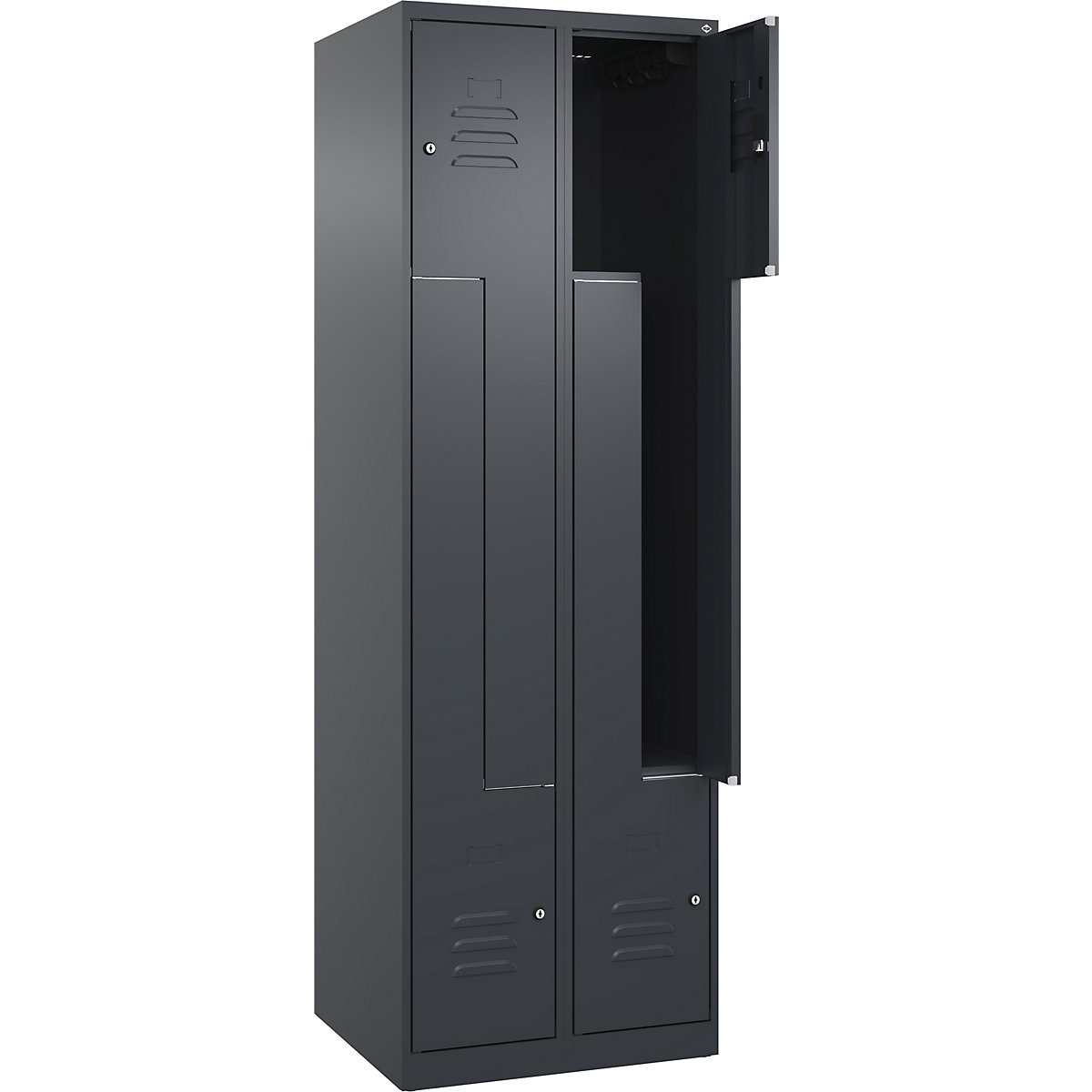 Szafka typu L Classic PLUS – C+P, 2 przedziały, szara, szer. 600 mm, ze ślizgaczami podłogowymi, zamek bębenkowy-0