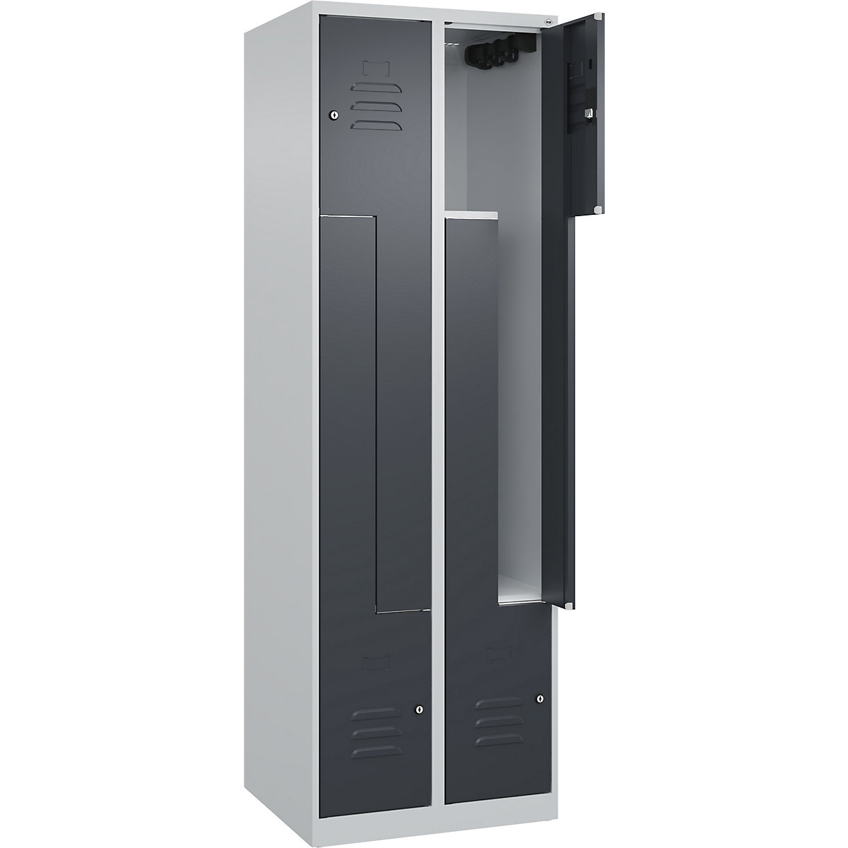 Szafka typu L Classic PLUS – C+P, 2 przedziały, jasnoszara / szara, szer. 600 mm, ze ślizgaczami podłogowymi, zamek bębenkowy-0