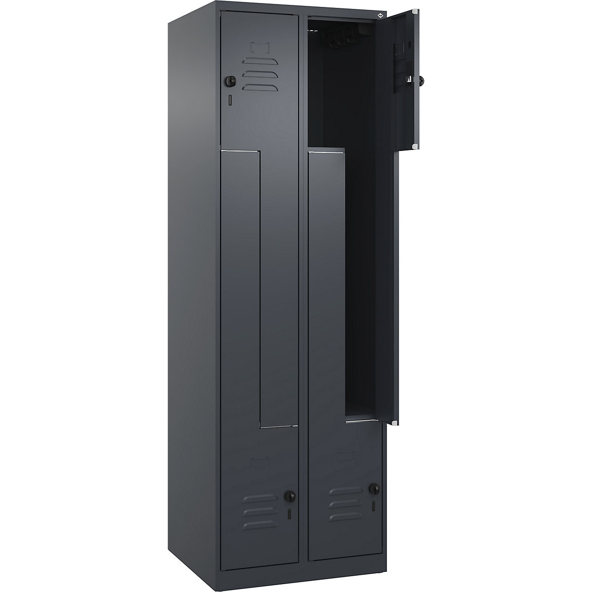 Szafka typu L Classic PLUS – C+P, 2 przedziały, szara, szer. 600 mm, ze ślizgaczami podłogowymi, rygiel obrotowy-0