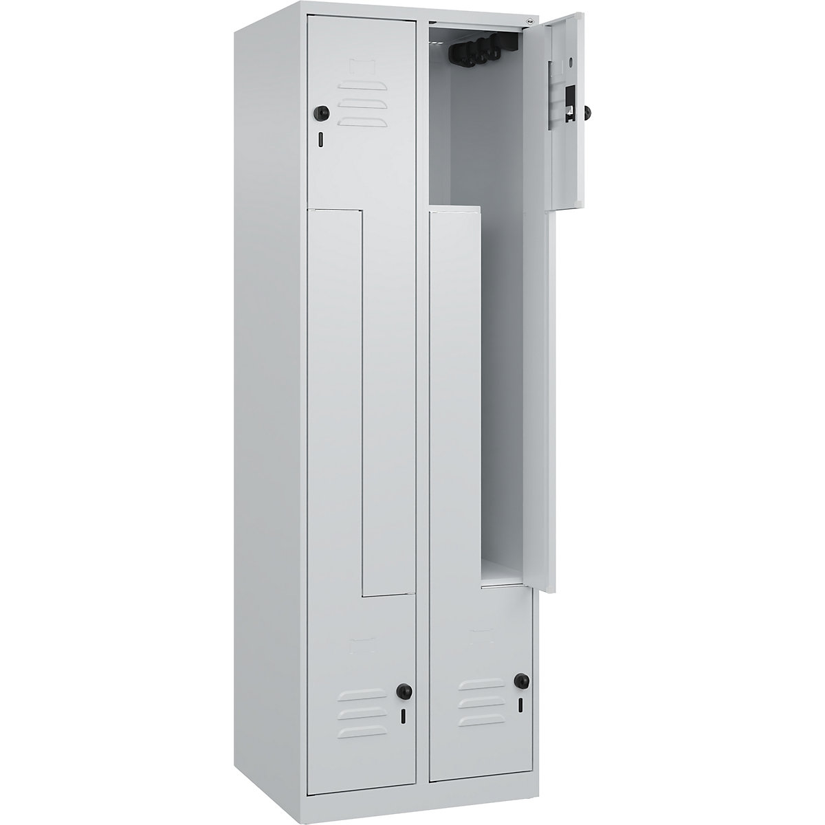 Szafka typu L Classic PLUS – C+P, 2 przedziały, jasnoszara, szer. 600 mm, ze ślizgaczami podłogowymi, rygiel obrotowy-0