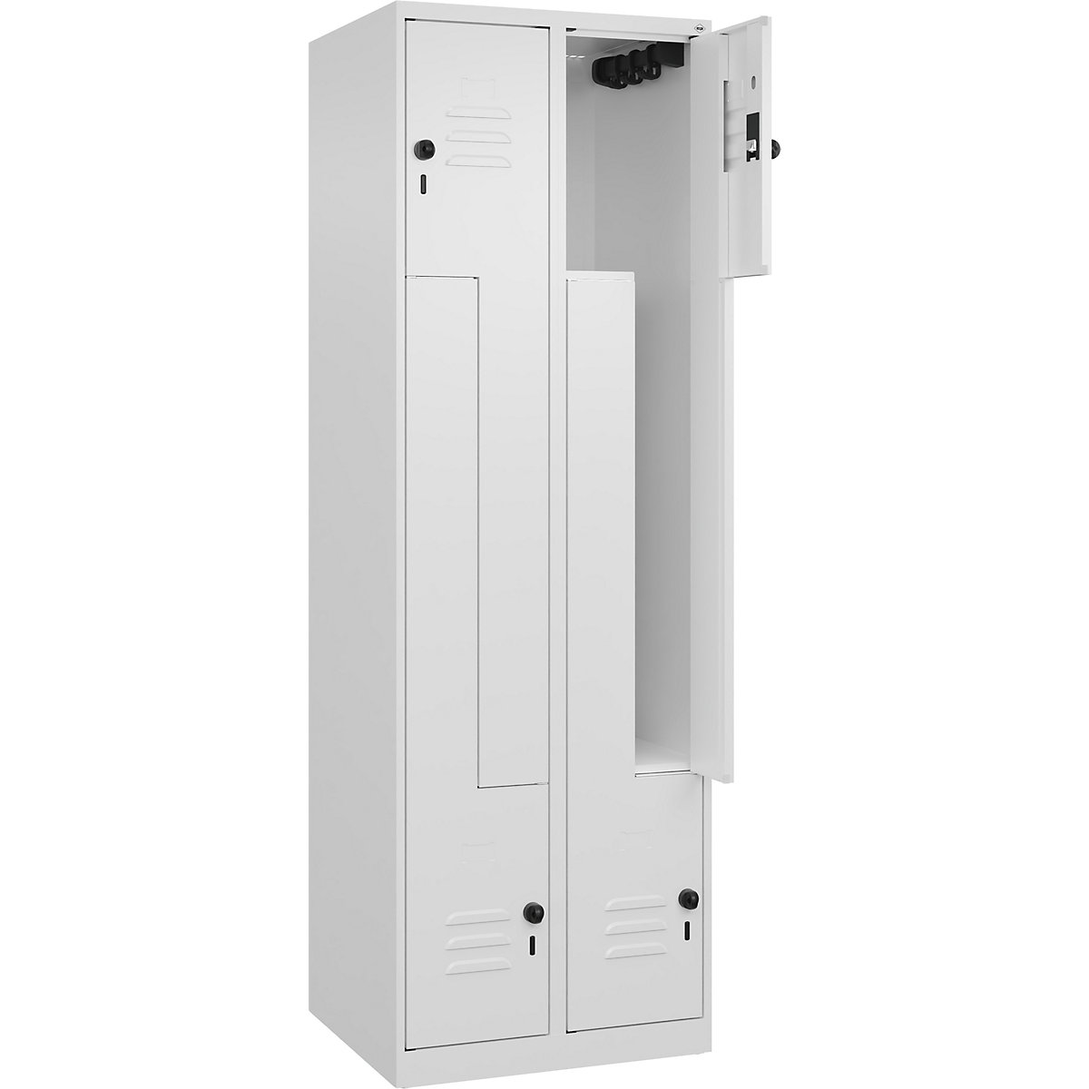 Szafka typu L Classic PLUS – C+P, 2 przedziały, biały drogowy, szer. 600 mm, ze ślizgaczami podłogowymi, rygiel obrotowy-0