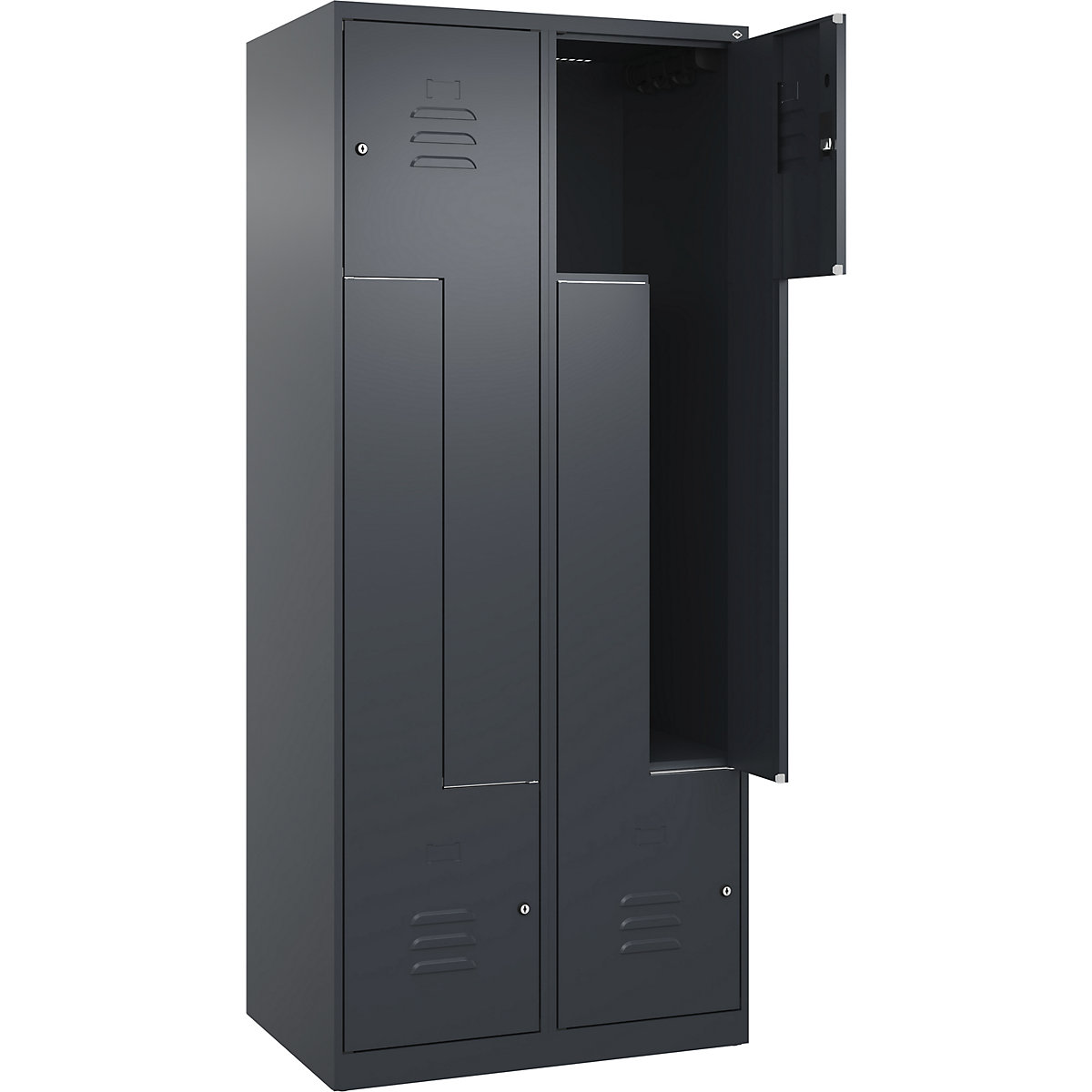 Szafka typu L Classic PLUS – C+P, 2 przedziały, szara, szer. 800 mm, ze ślizgaczami podłogowymi, zamek bębenkowy-0