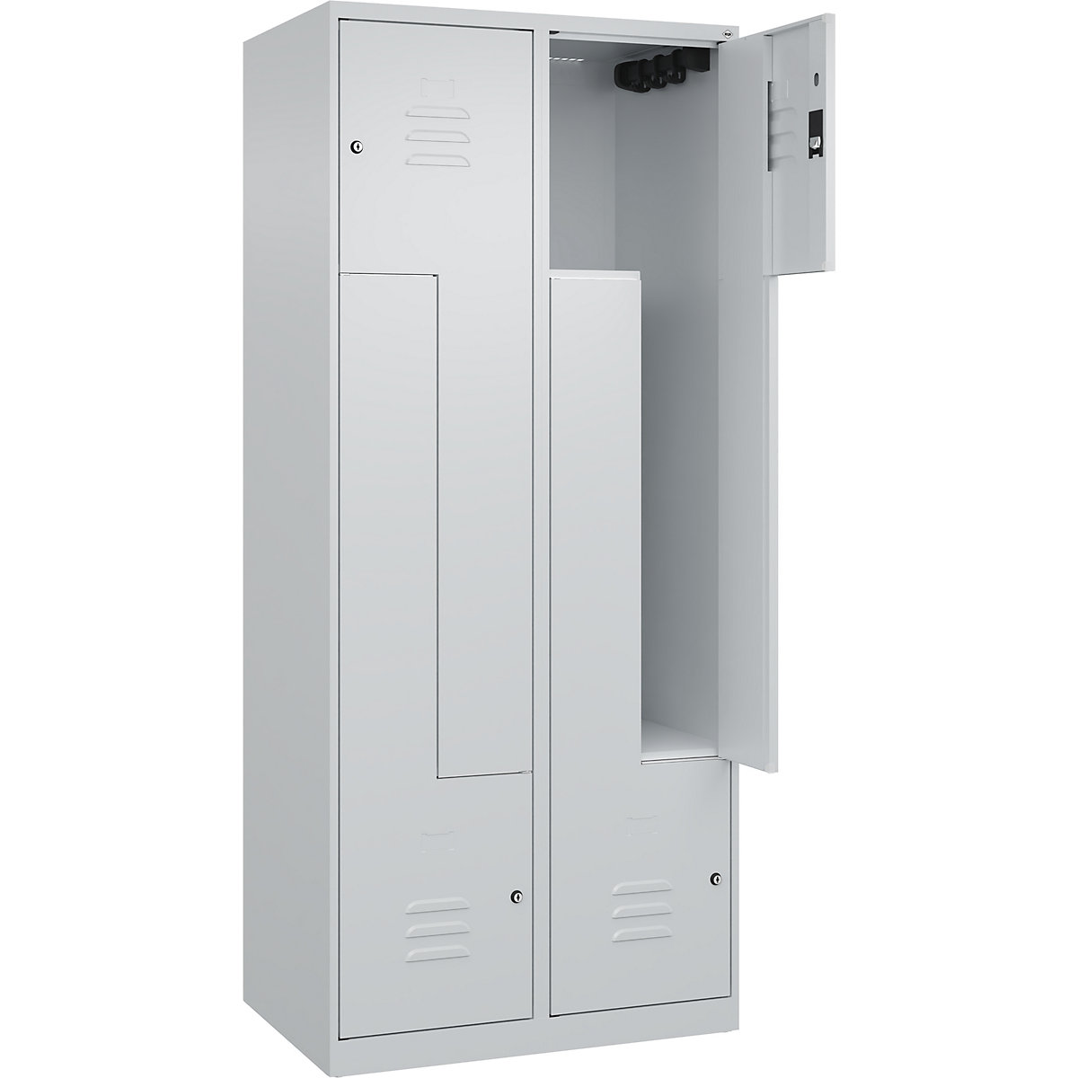 Szafka typu L Classic PLUS – C+P, 2 przedziały, jasnoszara, szer. 800 mm, ze ślizgaczami podłogowymi, zamek bębenkowy-0