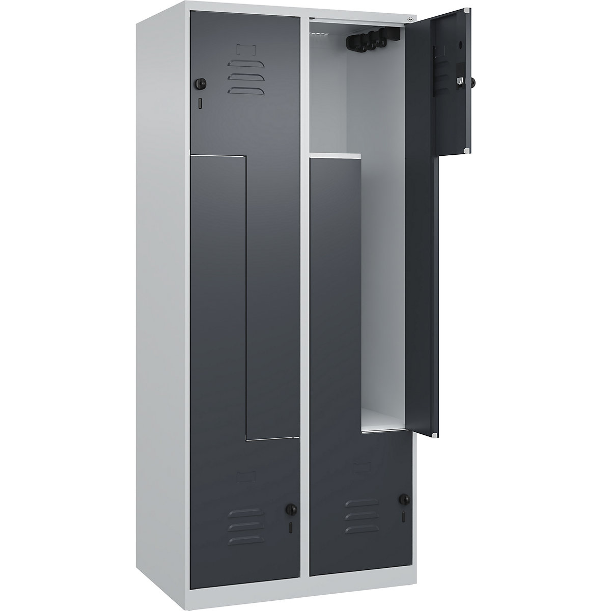 Szafka typu L Classic PLUS – C+P, 2 przedziały, jasnoszara / szara, szer. 800 mm, ze ślizgaczami podłogowymi, rygiel obrotowy-0