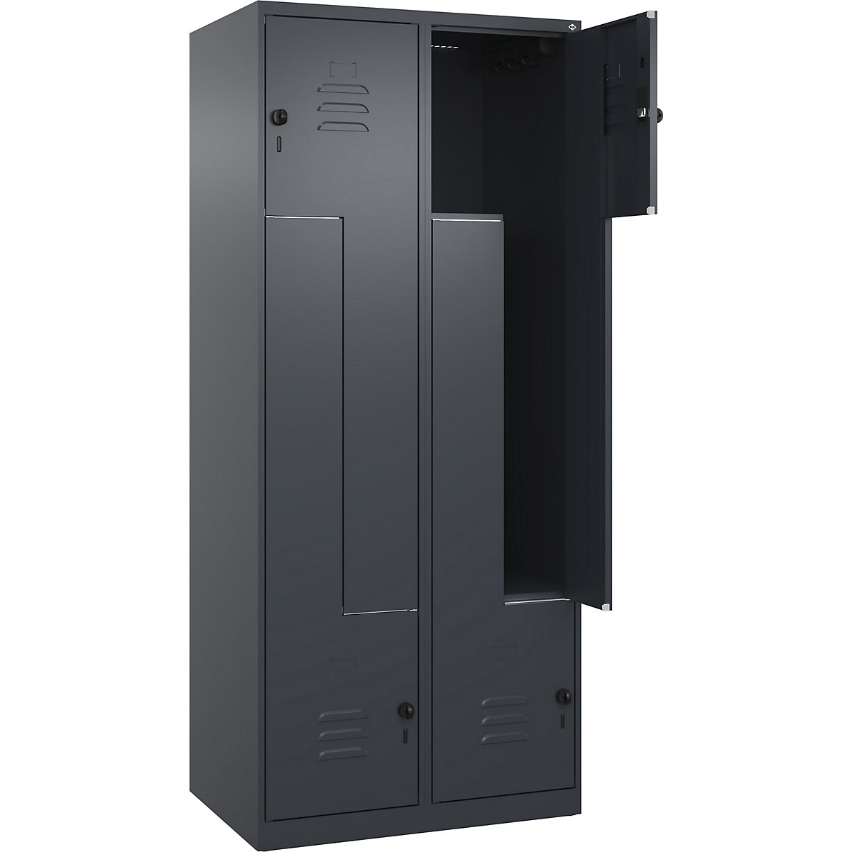 Szafka typu L Classic PLUS – C+P, 2 przedziały, szara, szer. 800 mm, ze ślizgaczami podłogowymi, rygiel obrotowy-0
