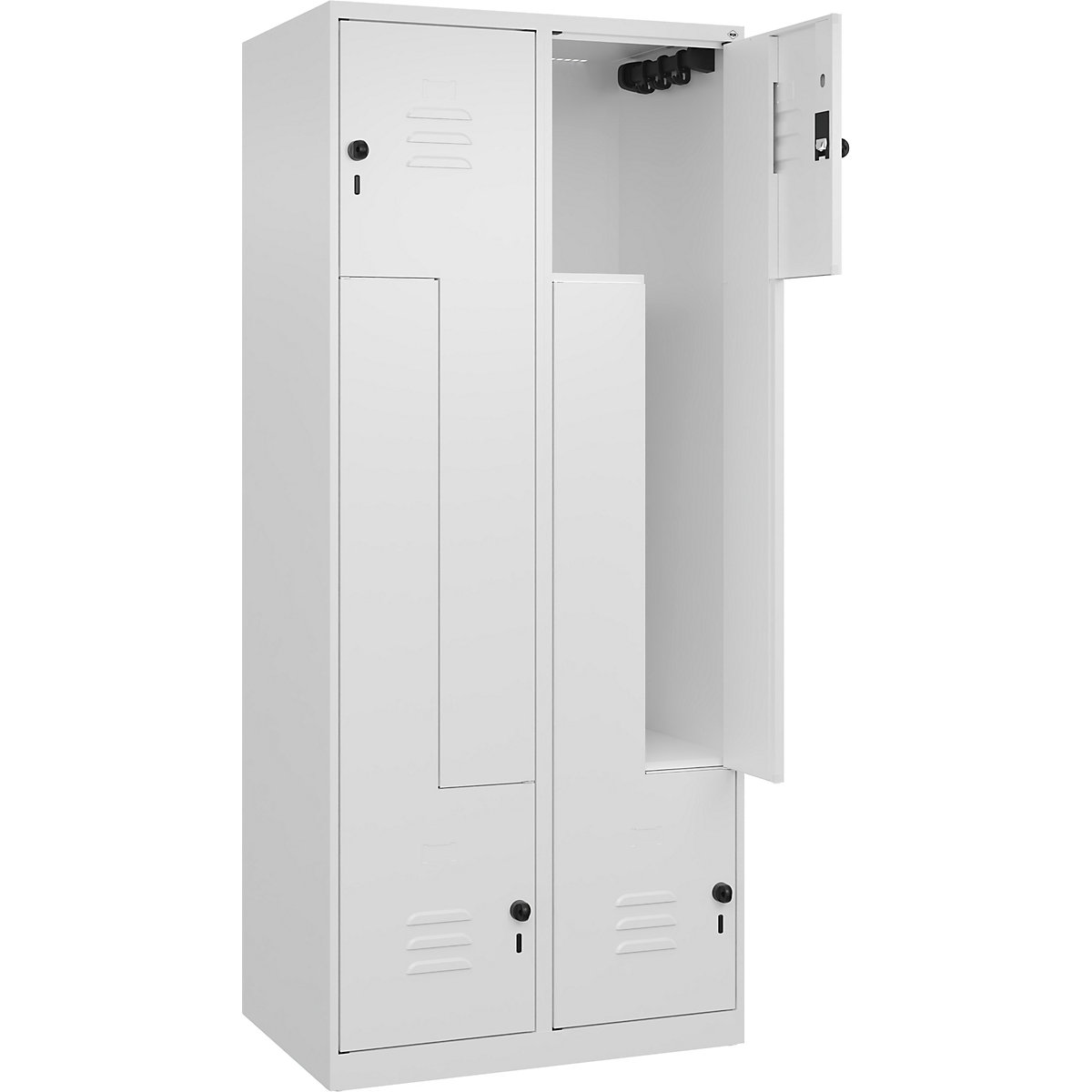 Szafka typu L Classic PLUS – C+P, 2 przedziały, biały drogowy, szer. 800 mm, ze ślizgaczami podłogowymi, rygiel obrotowy-0