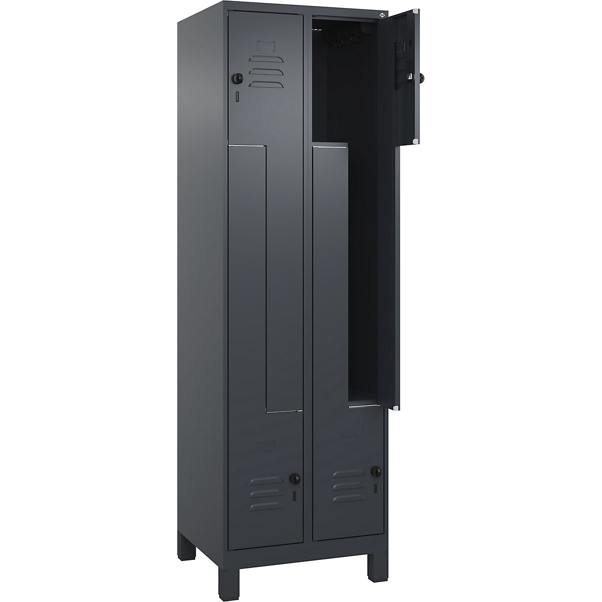 Szafka typu L Classic PLUS – C+P, 2 przedziały, szara, szer. 600 mm, z nóżkami, rygiel obrotowy-0