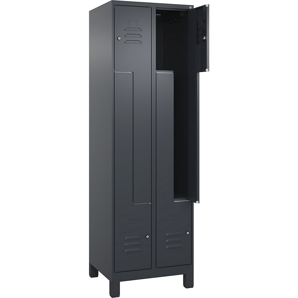 Szafka typu L Classic PLUS – C+P, 2 przedziały, szara, szer. 600 mm, z nóżkami, zamek bębenkowy-0