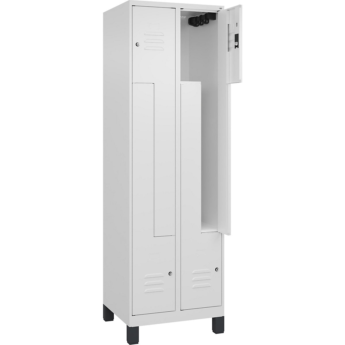 Szafka typu L Classic PLUS – C+P, 2 przedziały, biały drogowy, szer. 600 mm, z nóżkami, zamek bębenkowy-0
